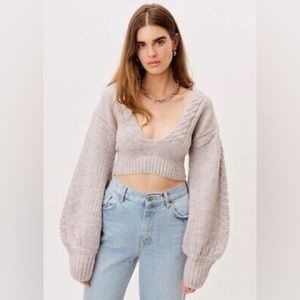 For Love and Lemons Amelia Grey Cropped Sweater